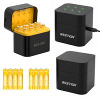 Cargador Inteligente de Baterías AAA Litio 1.5V Beston 8 Puestos USB-C mas 8 pilas AAA