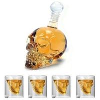 SET 01 BOTELLA CALAVERA 1 litro + 4 Vasitos calavera todo en Vidrio
