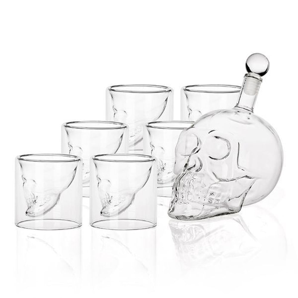 SET BOTELLA CALAVERA 1 LITRO + 12 VASITOS