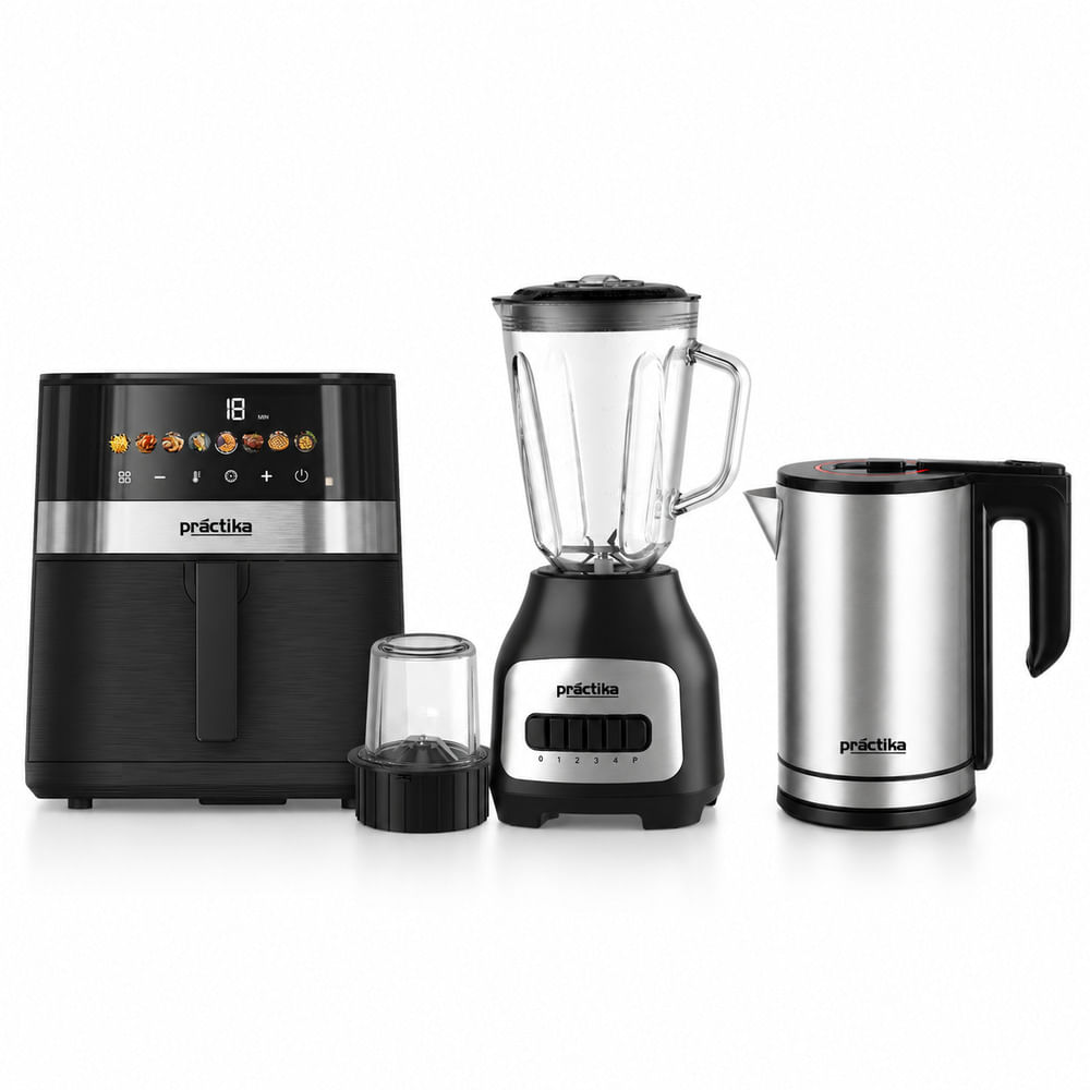 Tricombo Practika Licuadora BL-60 - Hervidor Inox 18 Plus - Freidora de Aire 5.5L