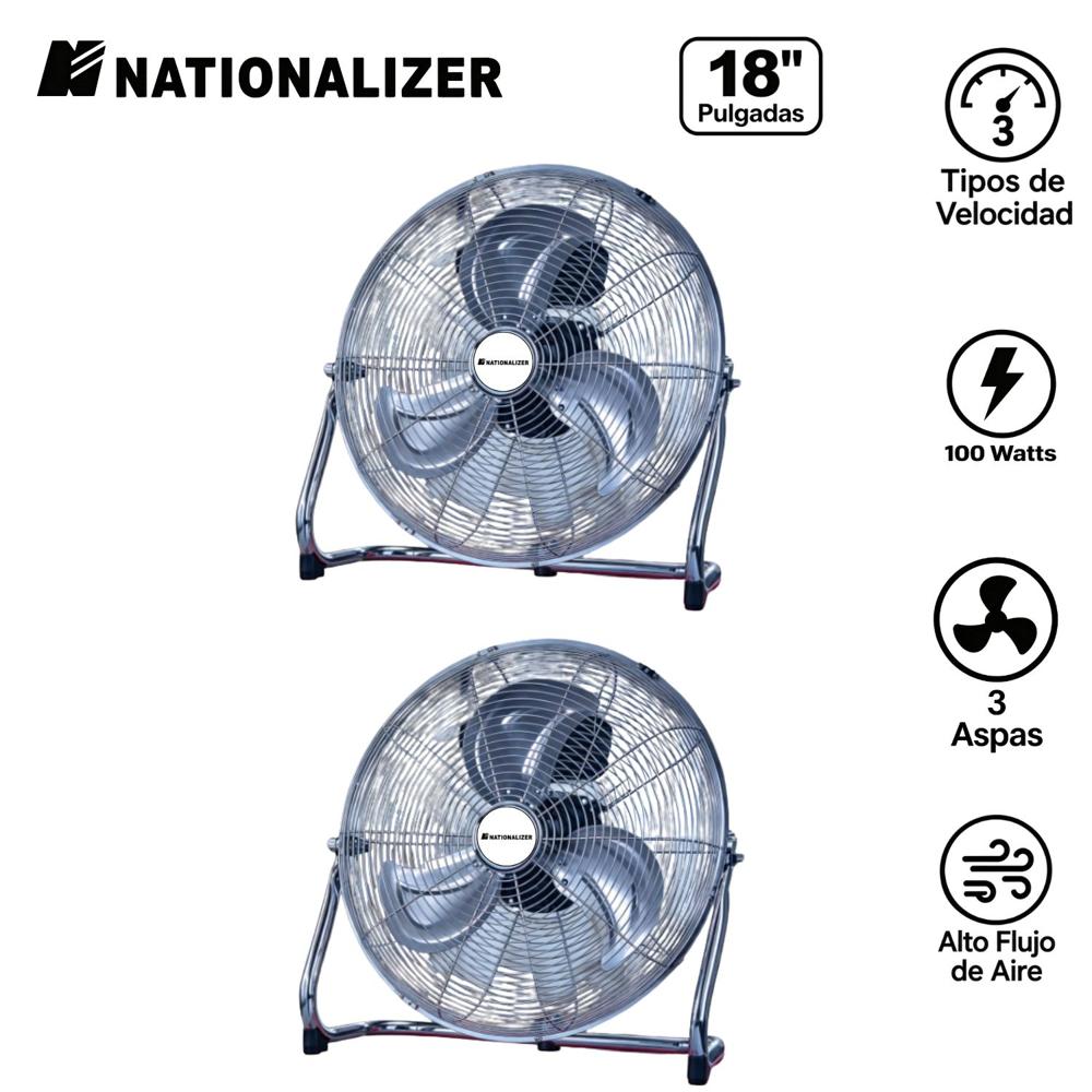 Pack 02 Ventiladores de Piso Nationalizer NN FE 45 100 Watts 18 pulg Silver