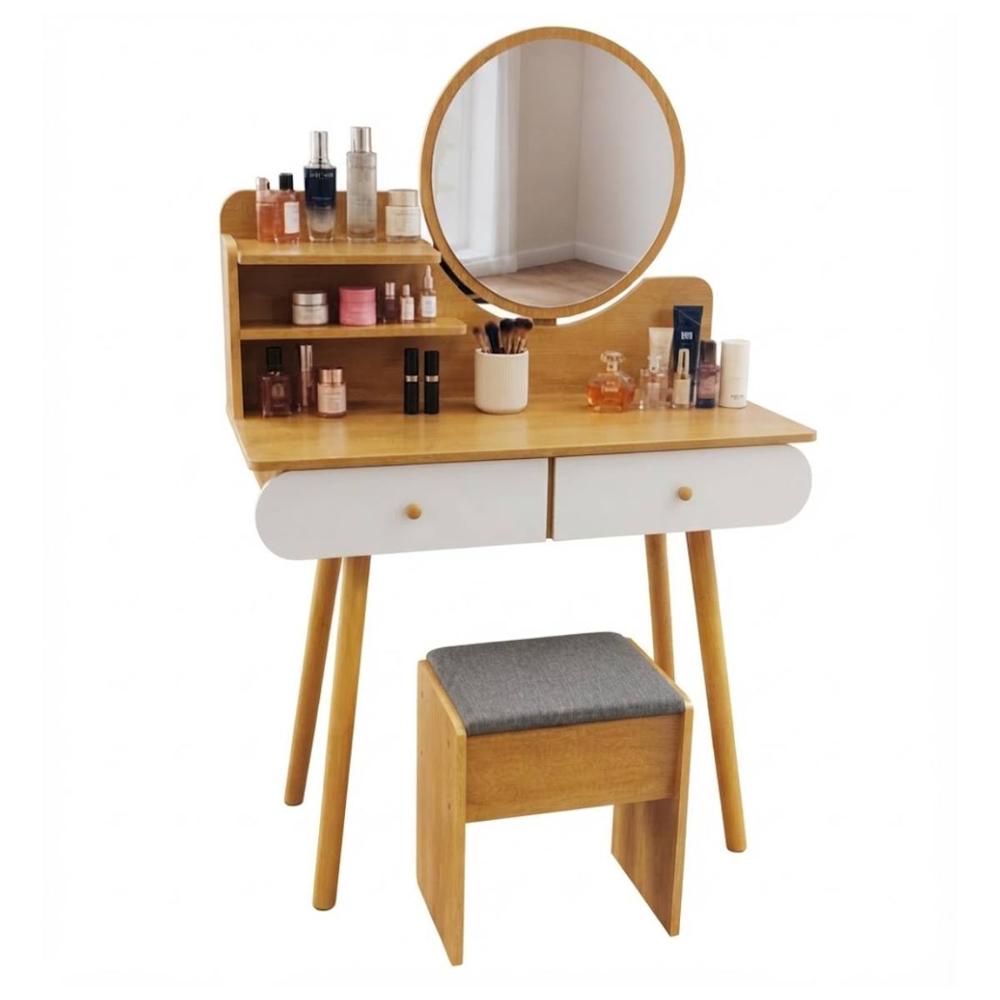 Tocador De Maquillaje Vintage Con Espejo 2 Cajones Dormitorio Pino ZZ478