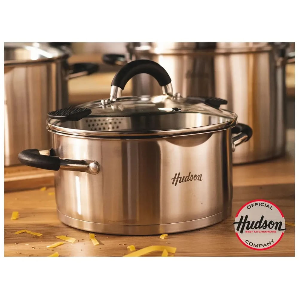 Cacerola Acero Inoxidable 24 cm Triple Fondo Inducción Plateado HUDSON
