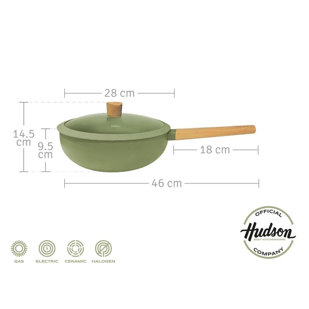 Wok Aluminio Antiadherente con Tapa 28cm Olive HUDSON