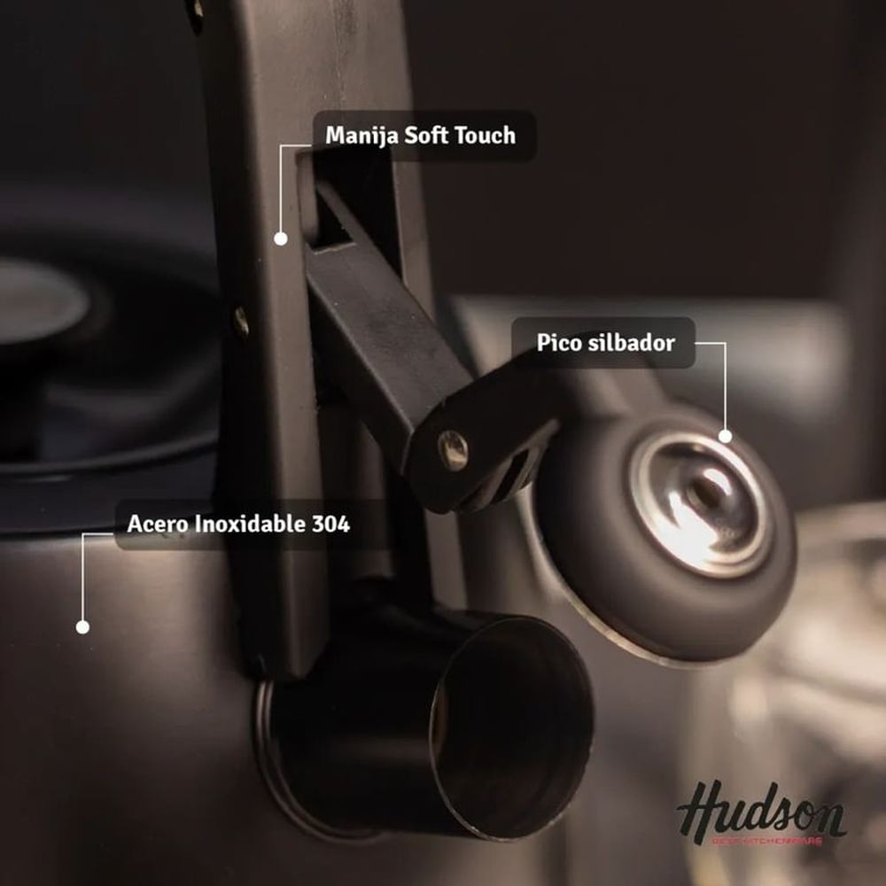 Tetera Silbadora 2.5 Lts Acero Inoxidable Negra HUDSON