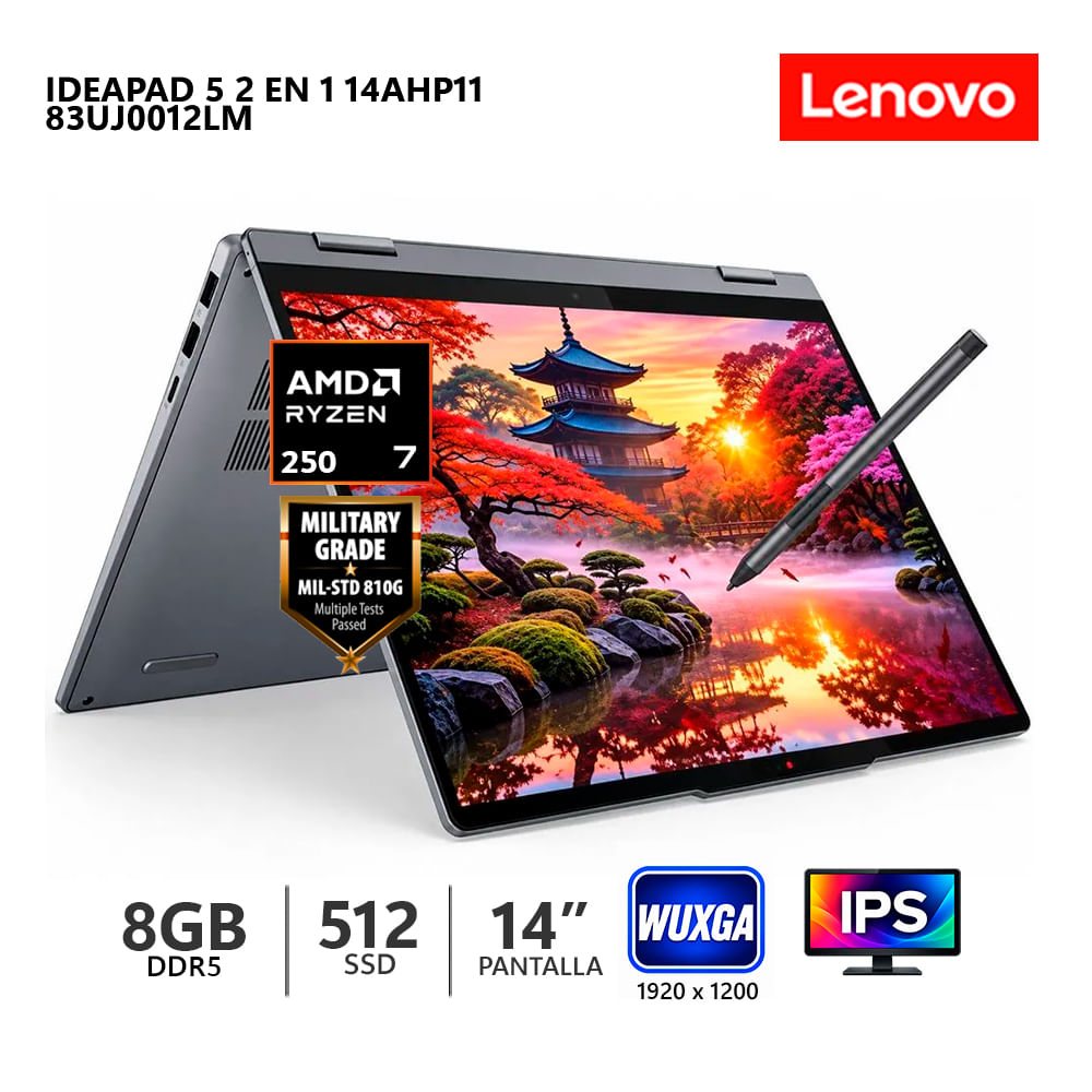 Laptop Lenovo Ideapad 5 2 en 1 AMD Ryzen 7 250 con IA 16GB DDR5 512GB Lapiz 14 Tactil 83UJ0012LM