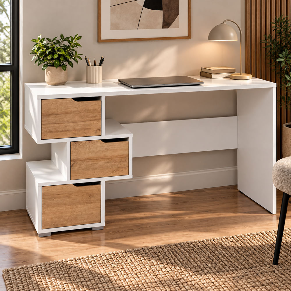 Escritorio Moderno Madison Ventitas Home Color Duna y Blanco