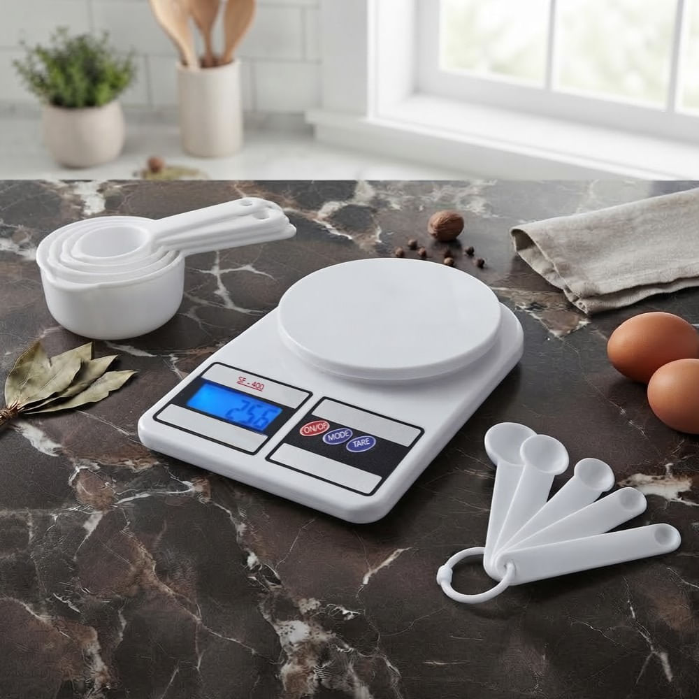 Balanza de cocina digital con cucharas medidoras set 10pcs