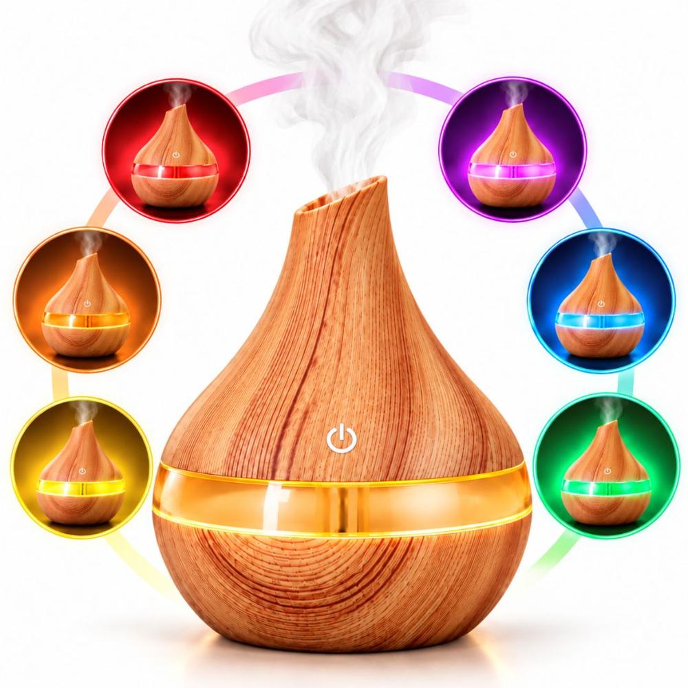 Humidificador Difusor de Aceite 300 ml con Luz LED 7 Colores