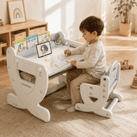 Set Escritorio y Silla Montessori Altura Regulable con Pizarra Acrílica Gris infantil