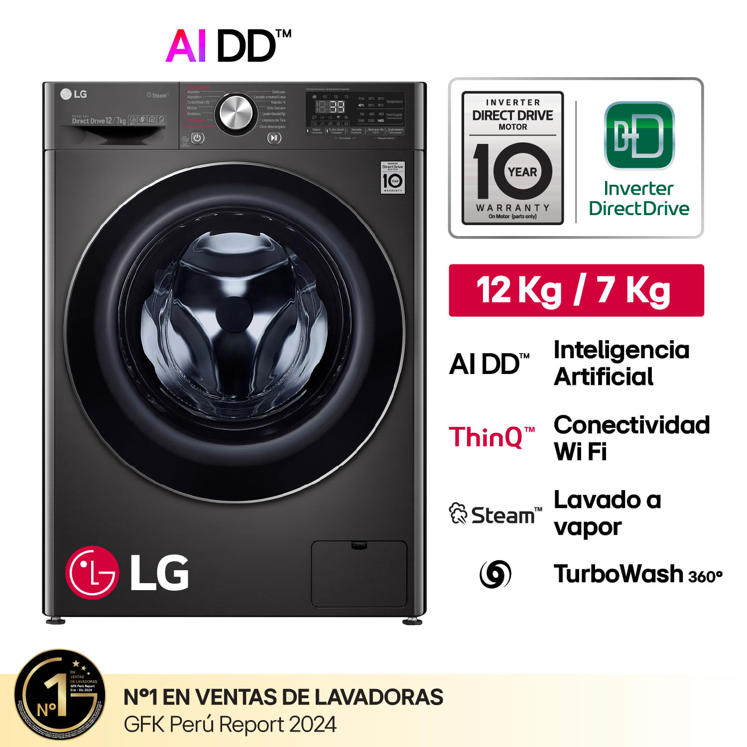 Lavaseca LG WD12BVC2S6C 12/7Kg Negro Acero