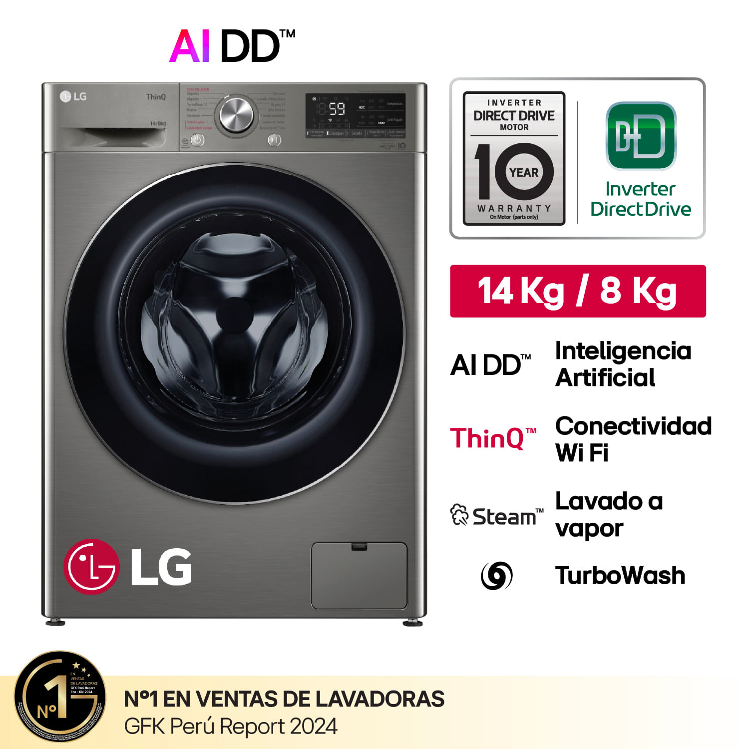Lavaseca LG WD14PVC4S6C 14/8Kg Plateado
