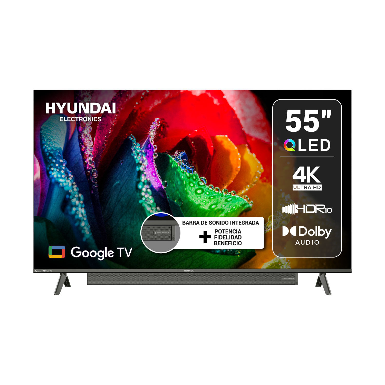 Televisor Hyundai 55"" HYLED5533SQG QLED 4K Google TV con Soundbar Incorporado