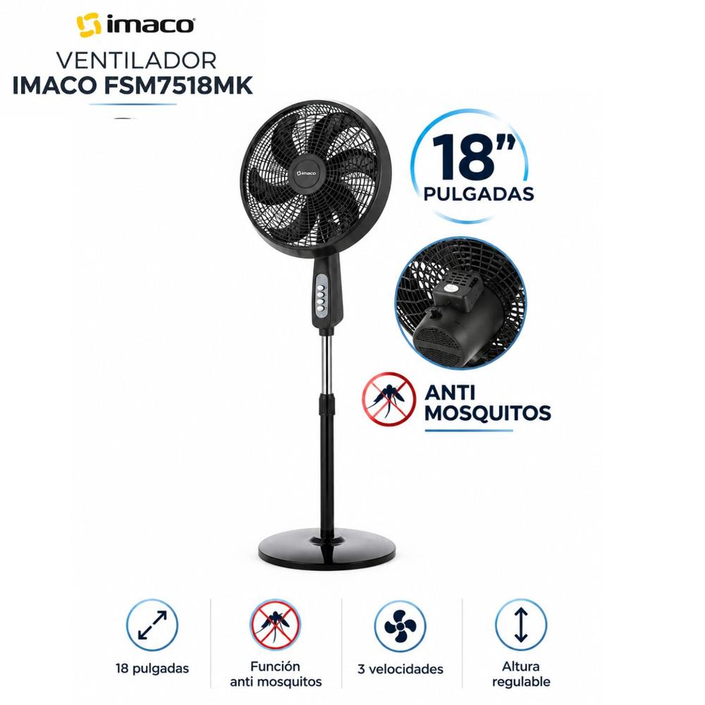 Ventilador Imaco Pedestal 18'' 85W Antimosquito FSM7518MK Negro