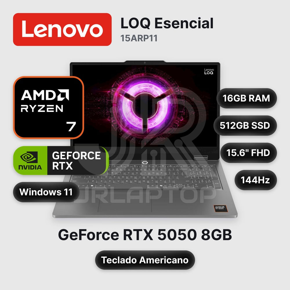 Laptop Lenovo LOQ Esencial 15ARP11 Ryzen 7-170 16GB 512GB SSD RTX 5050 15.6"" (83VA001PUS)