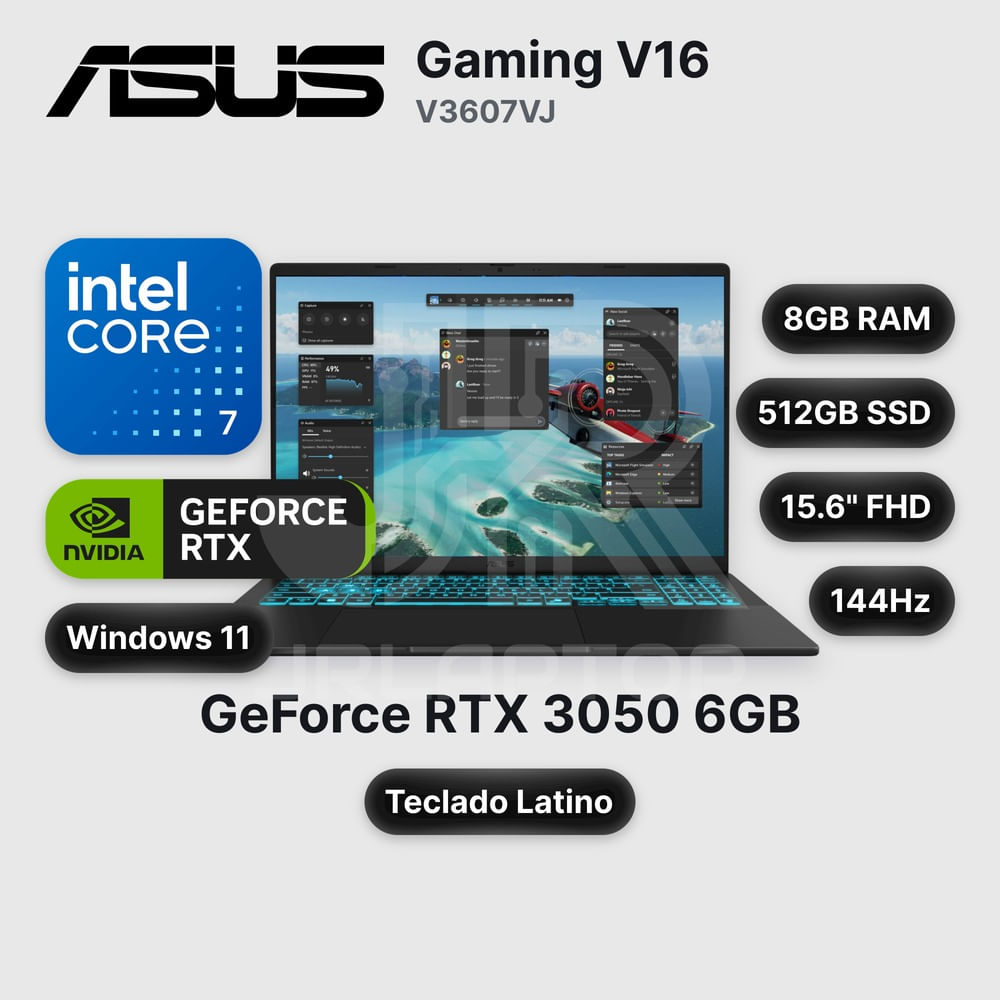 Laptop ASUS Gaming V16 V3607VJ Core 7-240H 8GB 512GB SSD RTX 3050 15.6"" (90NB15V1-M00KR0)