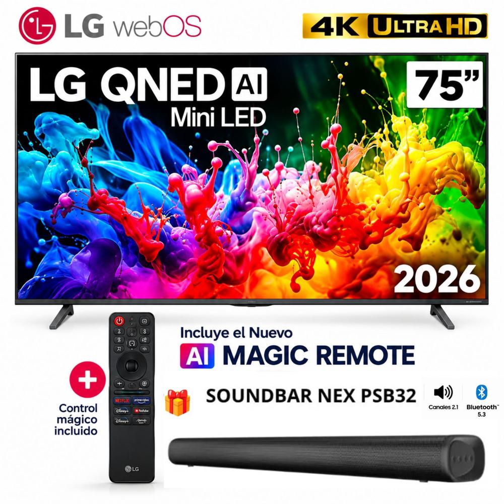 Televisor 75 4K UHD QNED MiniLED Negro LG 75QNED65BSA 2026 - Soundbar Nex