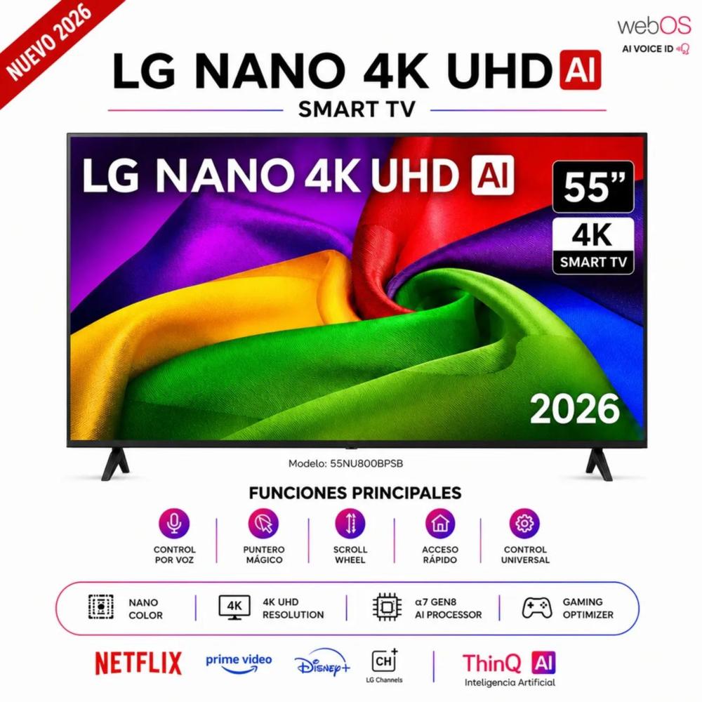 Televisor LG 55 Nano 4k UHD SMART TV 55NU800BPSB - Nuevo 2026