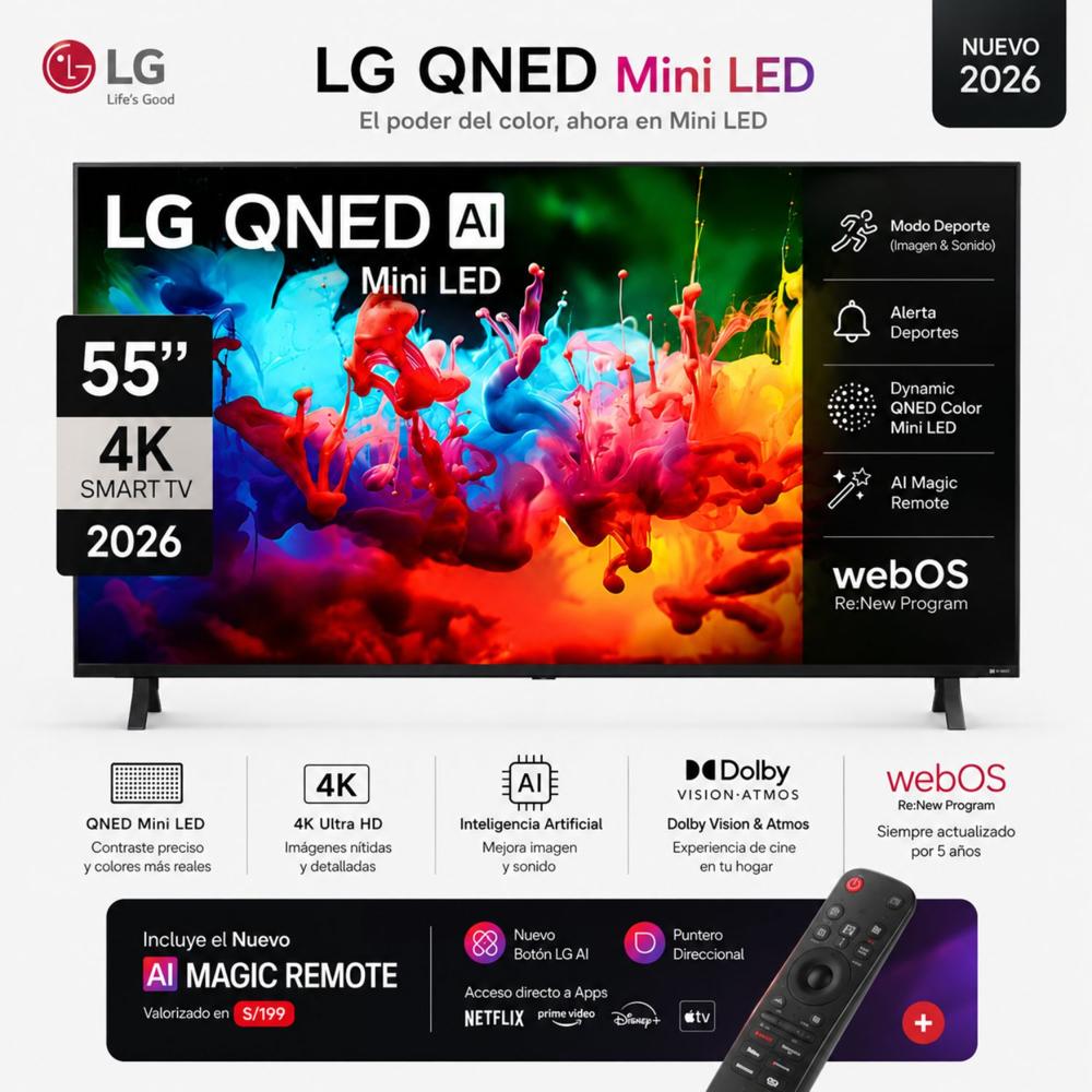 Televisor LG 55 Smart TV MiniLED QNED 4K 55QNED65BSA 2026