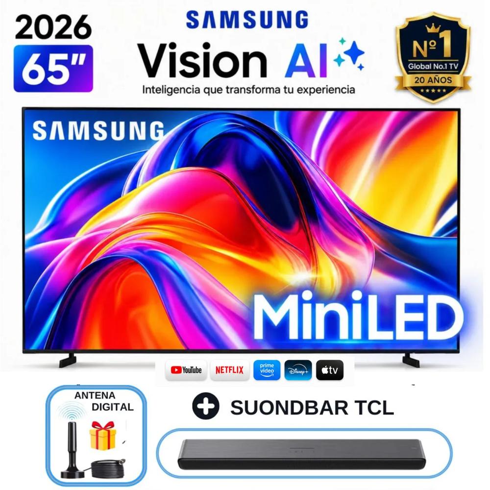 Televisor smart Samsung M70 65 4K UHD Mini LED Tizen OS UN65M70HAGXPE - Soundbar TCL - Antena