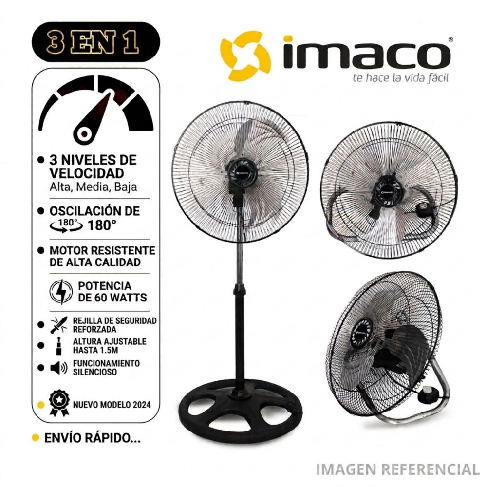 Ventilador 20'' FSM2060 Imaco 3 en 1 Pedestal Mesa y Pared