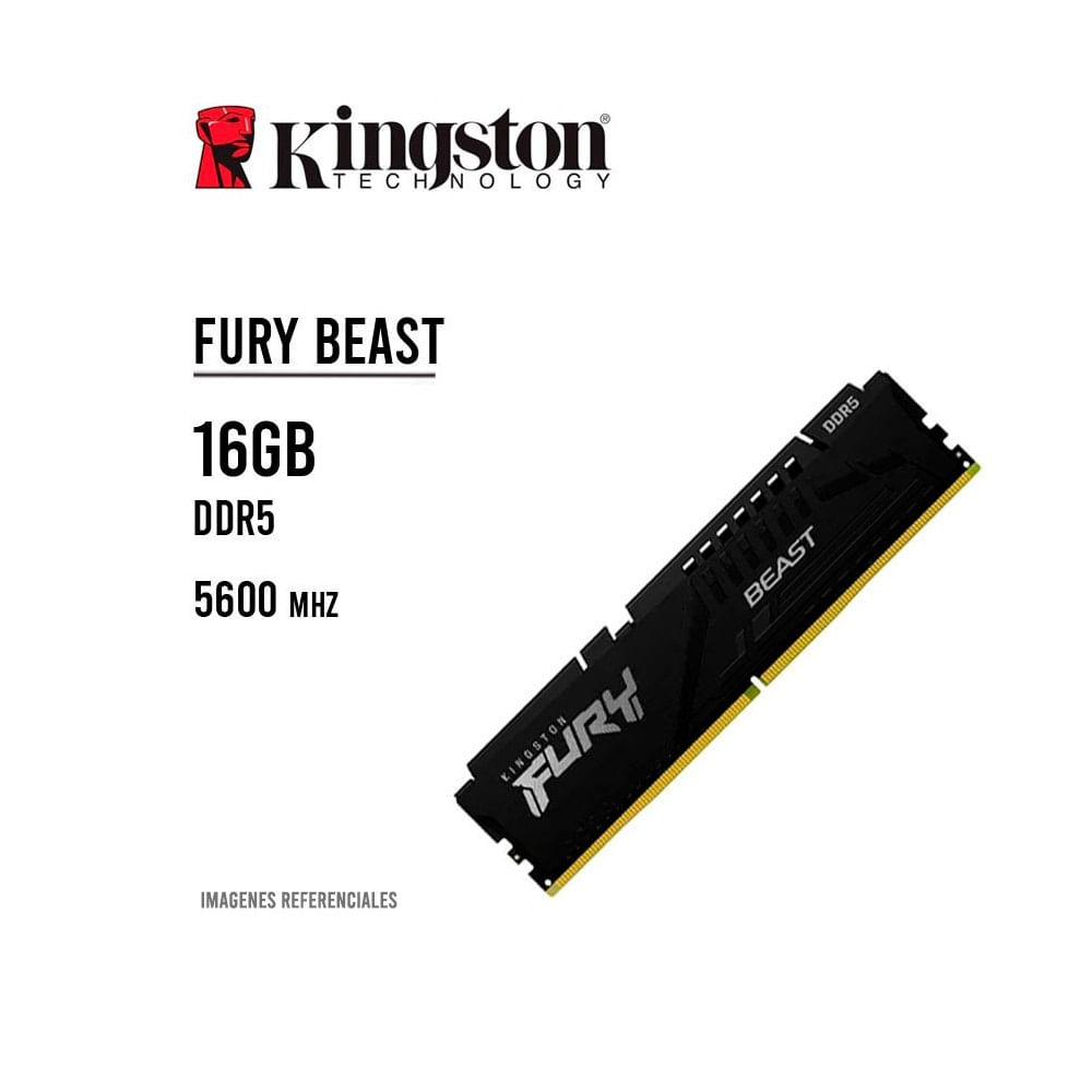 MEMORIA RAM KINGSTON 16GB5600MHZ DDR5 FURY BEAST KF556C40BB-16 NEGRO