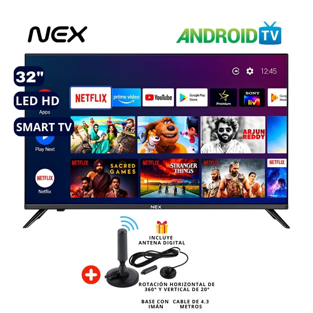Televisor Nex 32 LED HD Smart TV TVLED32S Android TV- Antena Digital