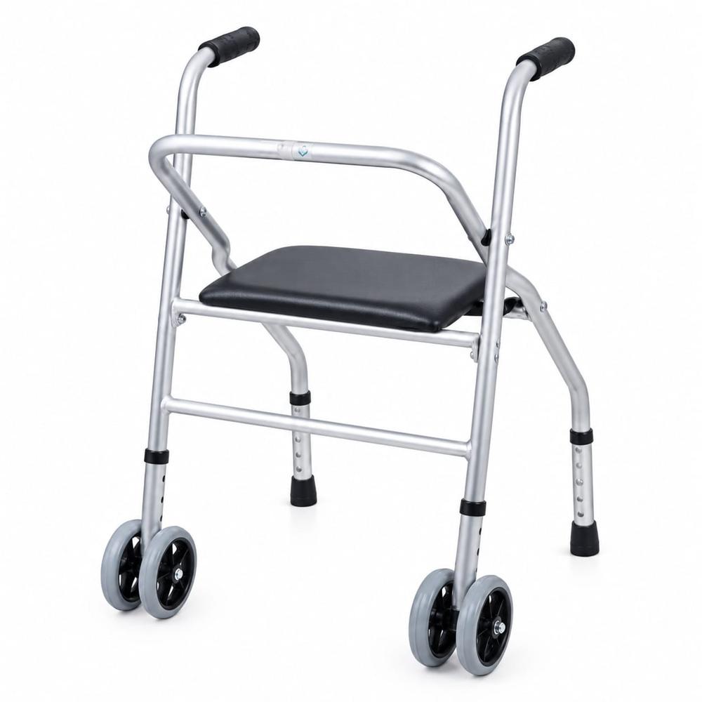 Andador con Asiento y Ruedas de Aluminio Plateado