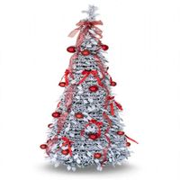 Árbol De Navidad De 1.50m Blanco Nevado Con Adornos Rojos