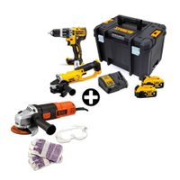 COMBO: Taladro Percutor 1/2"" 20V + Esmeril Angular 4-1/2"" 20V DCK209P2T Dewalt + Amoladora Black & Decker G720K 4 1/2"" + Disco