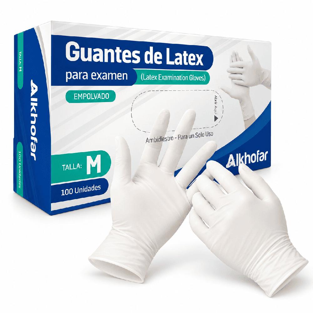 Guantes de Látex Alkhofar Talla M Empolvados Caja x100 Unidades