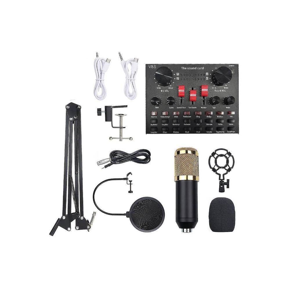 Kit Microfono Condensador con Tarjeta de Sonido v8s Profesional Studio para Pc
