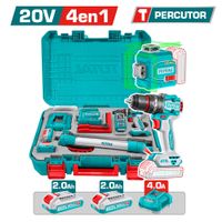SET 4EN1 TALADRO PERC 76NM NIVEL LASER TRIP MEDIDOR LASER INDUSTRIAL 2X2.0AH