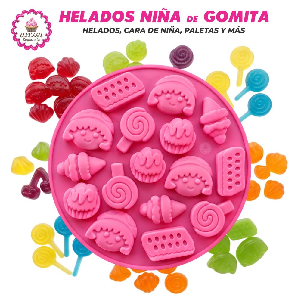 Molde de 16 Gomitas de Helados Cara Niña Paletas de Silicona para Repostería