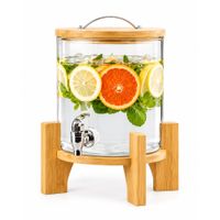 Dispensador de Bebidas 5.5L de Bambú Diseño Moderno Multifuncional Hogar Cocina Eventos XW024