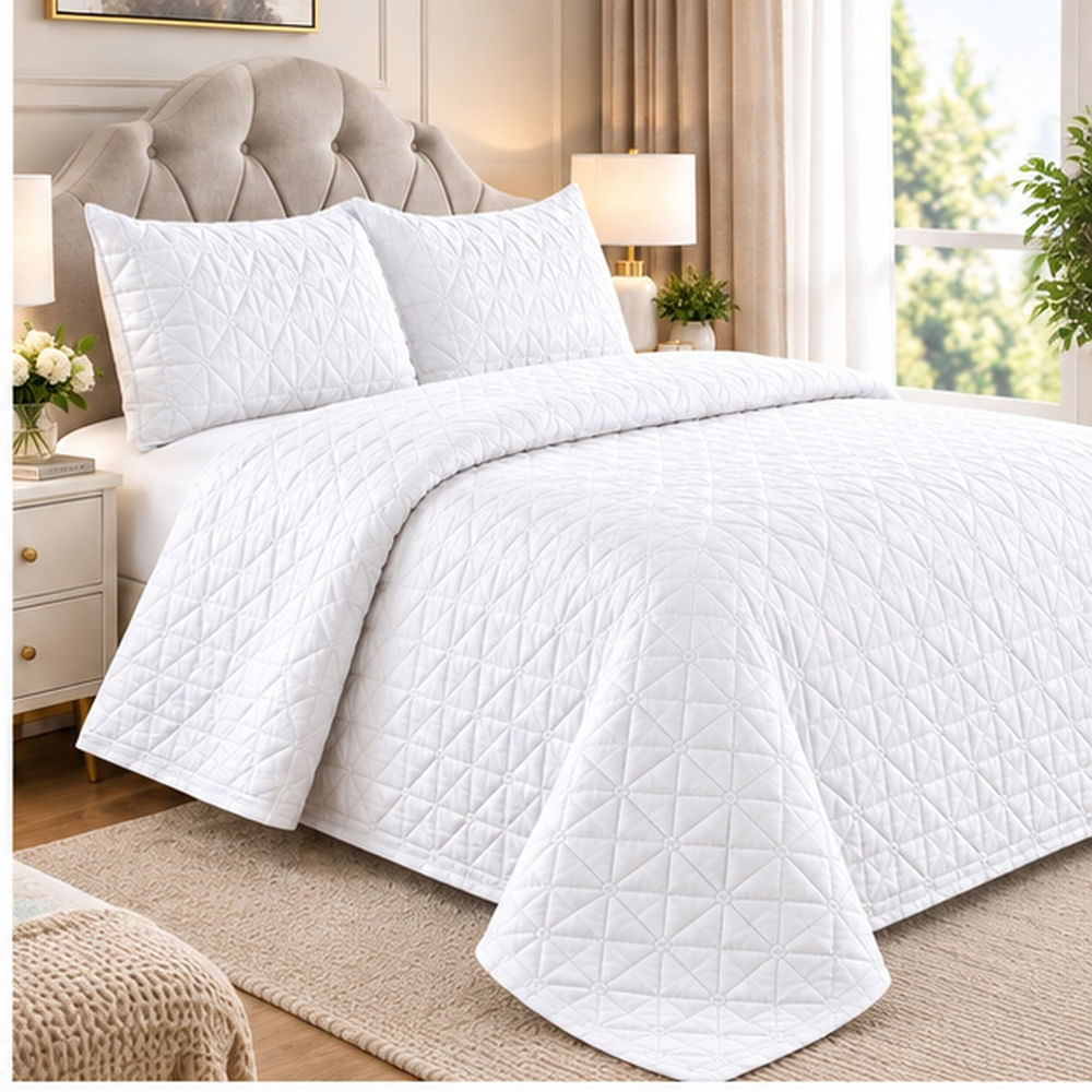 Cubrecama y Juego de sabanas 1.5 plazas 100 Algodón BLANCO