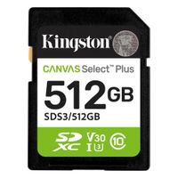 Tarjeta de Memoria SD Kingston Canvas Select Plus 512GB SDXC UHS-I U3 V30 Negro y Verde