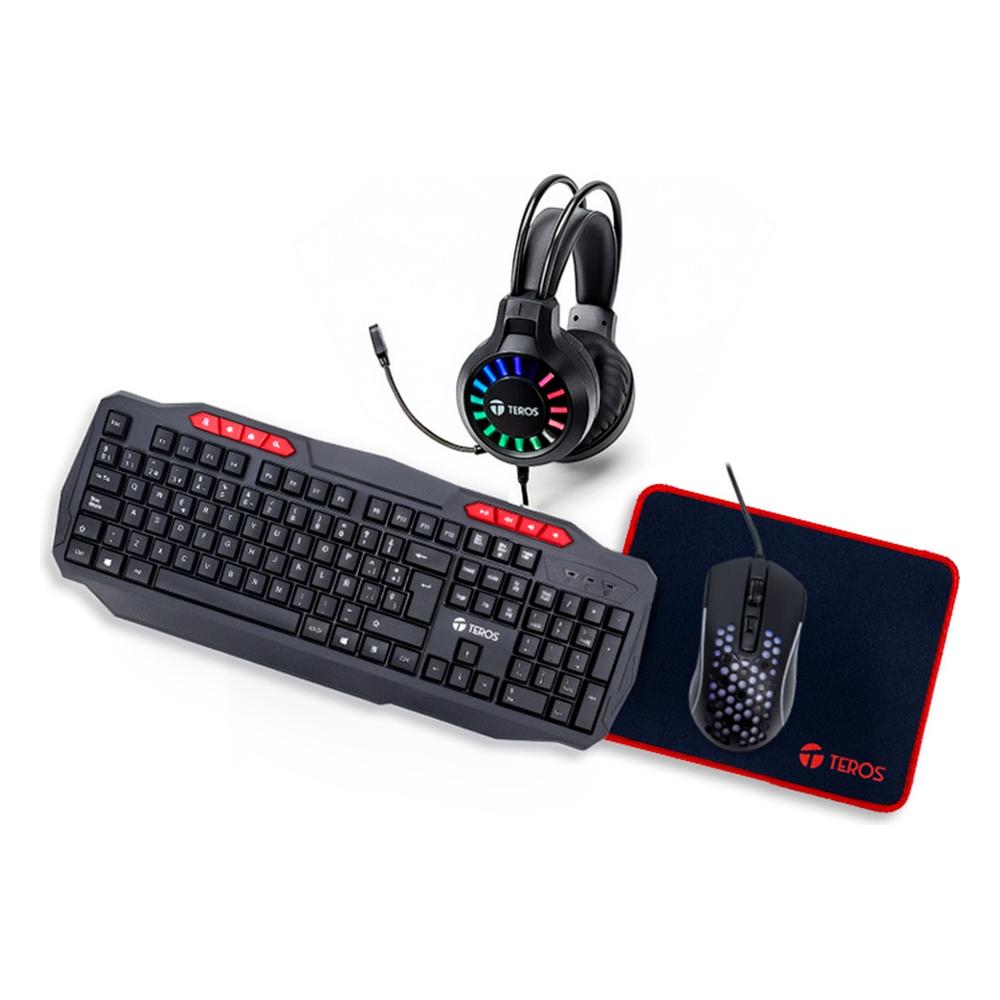 Kit Gamer 4 en 1 Teros TE-5014S Teclado Mouse Audífonos y Mousepad Negro