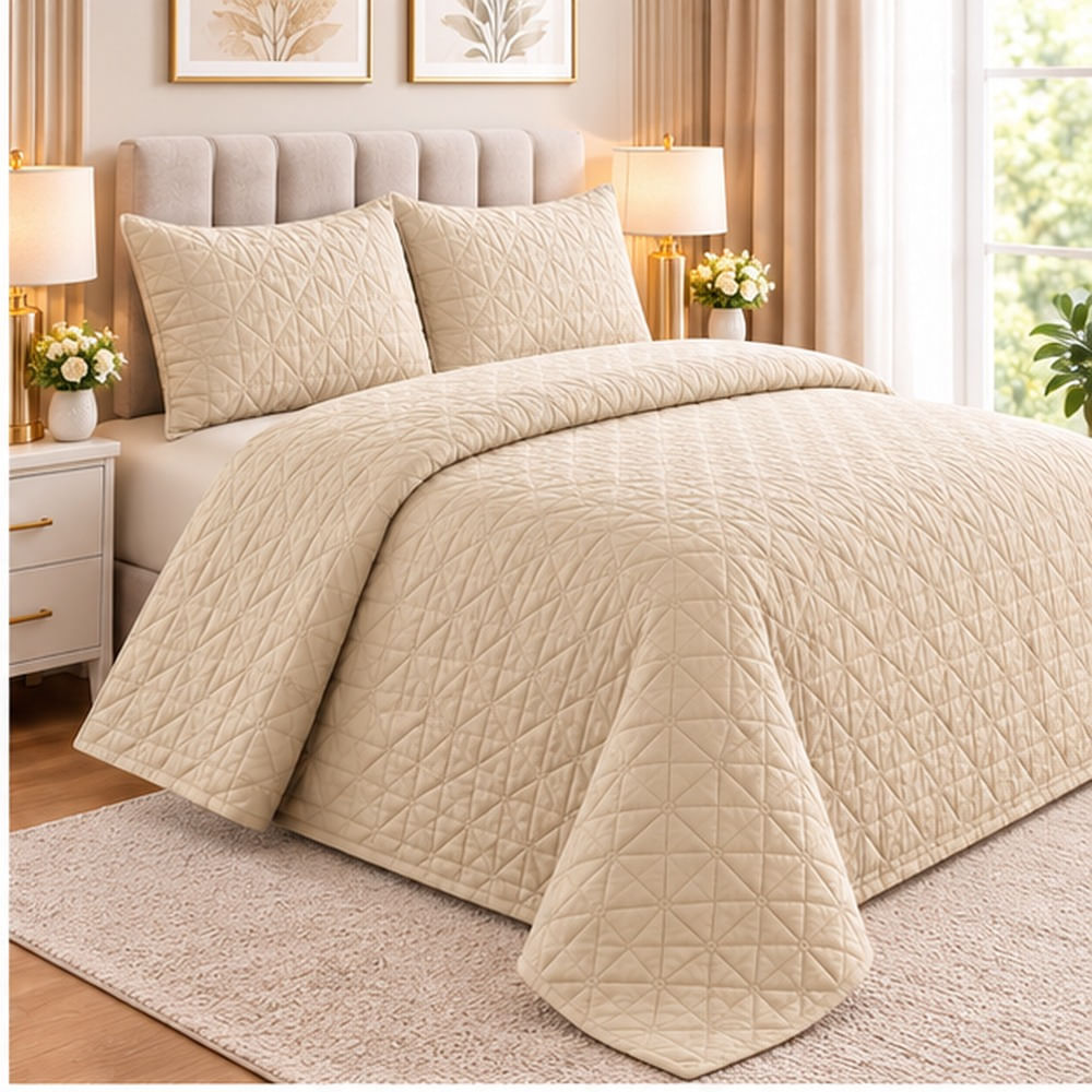 Cubrecama y Juego de sabanas 1.5 plazas 100 Algodón CREMA