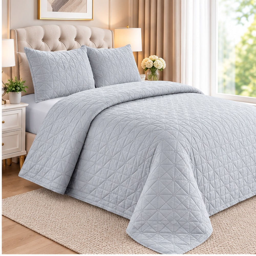 Cubrecama y Juego de sabanas 1.5 plazas 100 Algodón GRIS CLARO