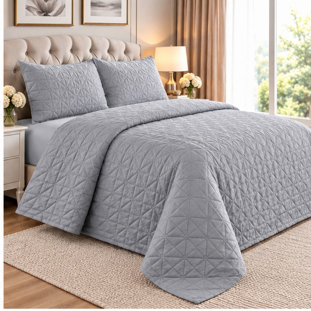 Cubrecama y Juego de sabanas 1.5 plazas 100 Algodón GRIS