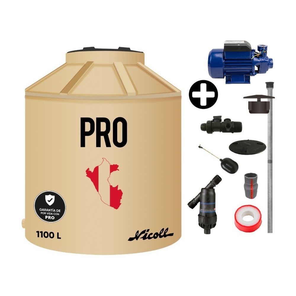 COMBO Tanque de agua Arena Pro 1100 litros + Accesorios + Electrobomba Periferica 0.50 Hp Pro