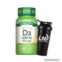 Vitamina D3 1000 IU 25 mcg Nature's Truth - 250 cápsulas + Shaker