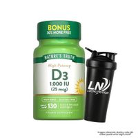 Vitamina D3 1000 IU 25 mcg Nature's Truth - 130 cápsulas + Shaker