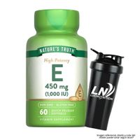 Vitamina E 450 MG - 1000 IU / Vitamina E Nature's Truth - 60 Cápsulas + Shaker