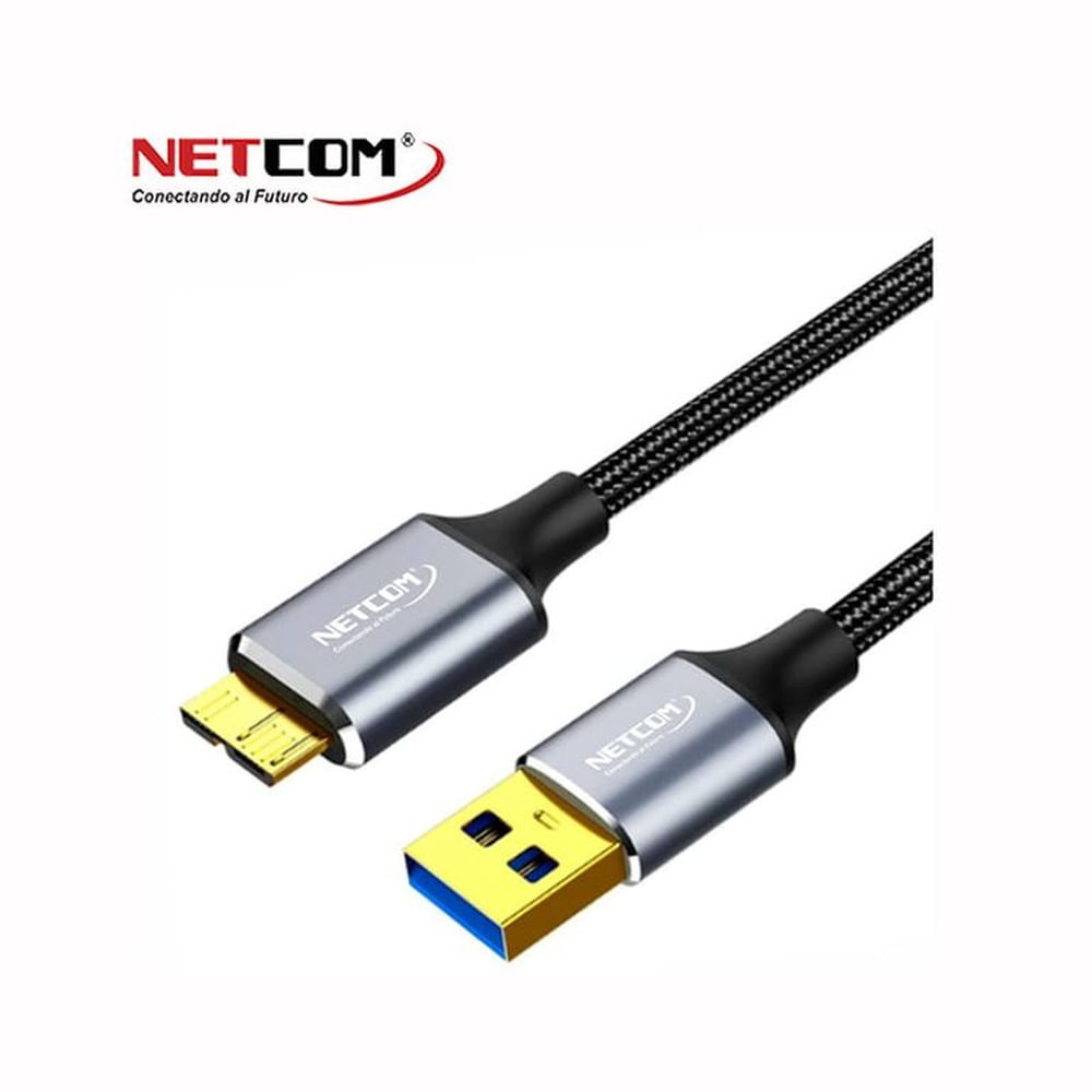 CABLE USB 3.0 A MICRO B PARA DISCO DURO EXTERNO Y MAS DE 30 CENTIMETROS FORRADO EN NYLON NETCOM