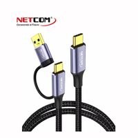 CABLE 2 EN 1 DE USB TIPO C A USB TIPO C/USB 3.0 TIPO A DE 5 METROS FORRADO EN NYLON 60W NETCOM