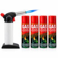 Kit Flameador Gourmet para Cocina y Repostería y 4 Recargas de Gas Butano Universal