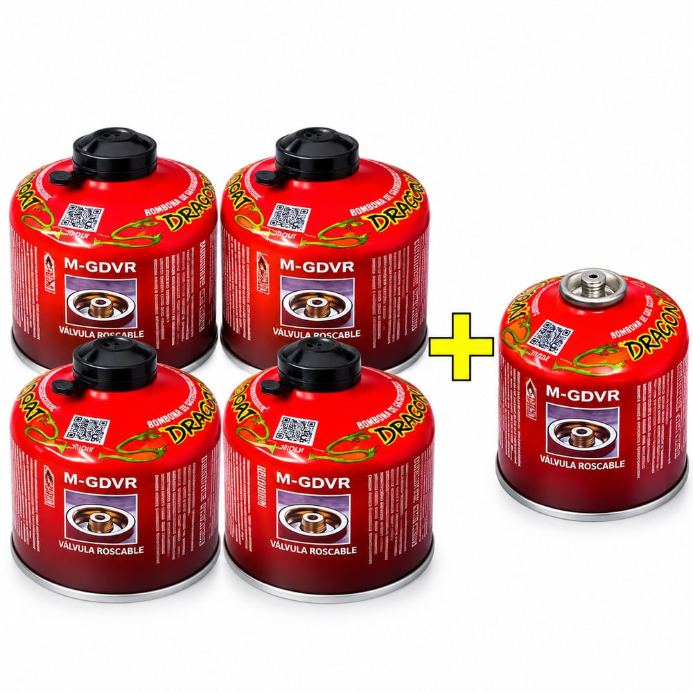 Kit 5 Bombonas de Gas Butano 500 g Lleva 4 y 1 Gratis usocon Cocinillas y Cabezales de Rosca