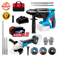 Combo Dongcheng Brushless Inalámbrico DCKIT12.02BK Rotomartillo SDS-Plus 2.7J x Amoladora 630W